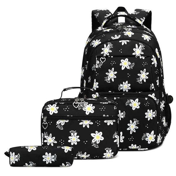 3Pcs Daisy Prints Backpack Sets Middle School Daypack High School Backpack