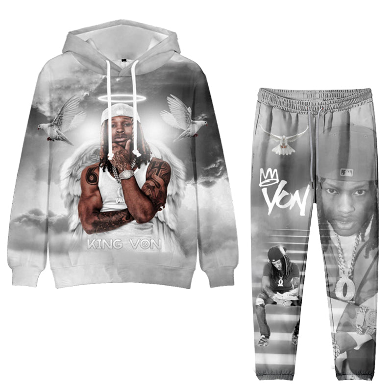 King Von Drawstring Hoodie & Pants Set Tracksuit Sportwear 2-Piece Outfit  Set - younghoodie