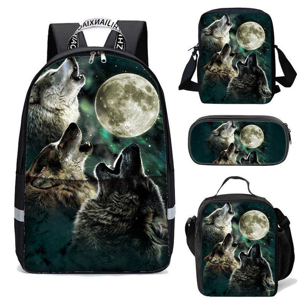 Cool Wolf 3d Backpack Shoulder Bag Pencil Bag Lunch bag for School