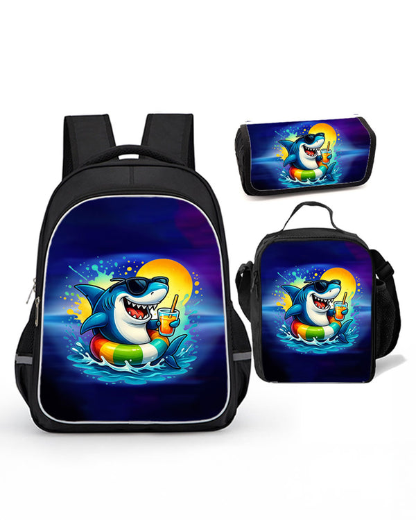 3PCS Kids Cute Shark Backpack Set School Bags