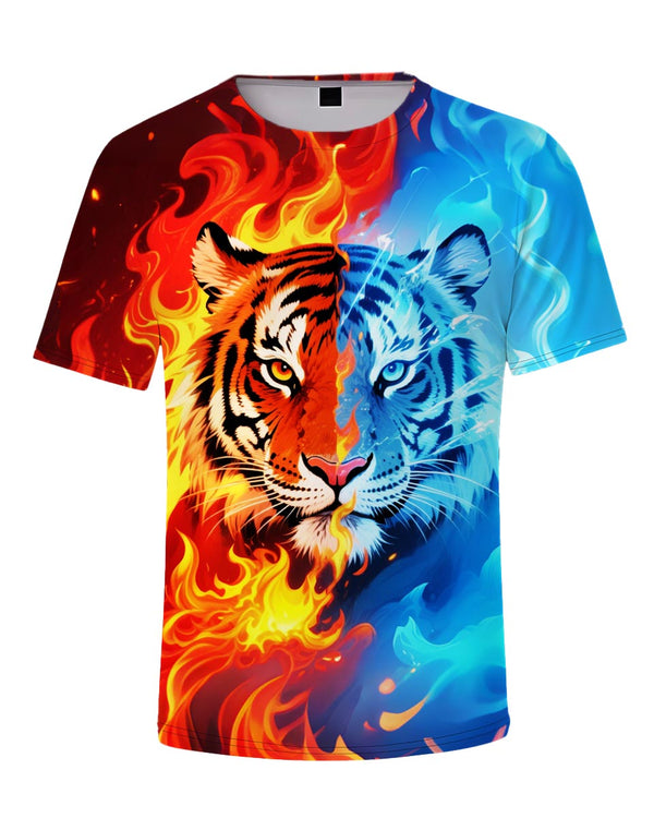 Kids Cool Fire and Ice Tiger Short Sleeve T-shirt
