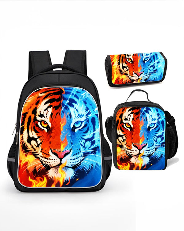 Ice and Fire Tiger school backpack set with lunch bag and pencil case