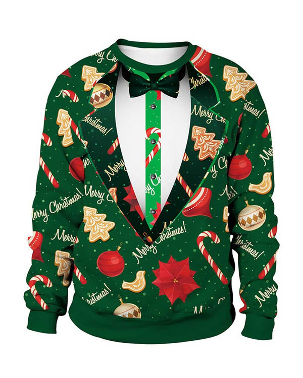 Christmas Couple Sweatshirts | Fashionable Digital Print Gentleman Suit Pullover