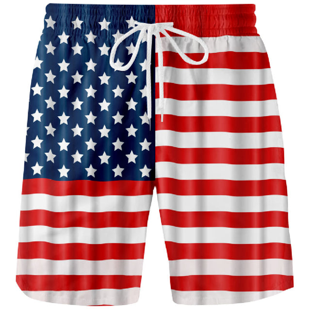 American Flag Board Shorts Drawstring Elastic Waist Quick Dry Beach Shorts