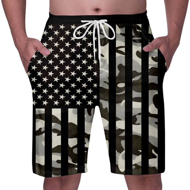 American Flag Board Shorts Drawstring Elastic Waist Quick Dry Beach Shorts