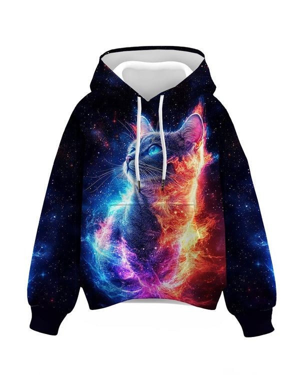 Youth Hoodie Space Cat Print Hoodie 7-18 Y