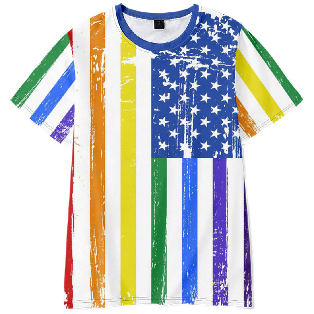 Casual Rainbow Pride Flag Short Sleeve Tee Gay T-Shirts