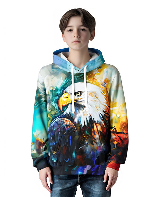 Vibrant Eagle Print Hoodie for Youth 10-18Y