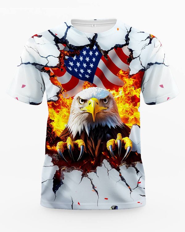 Men's Patriotic Eagle T-Shirt with American Flag and Flames