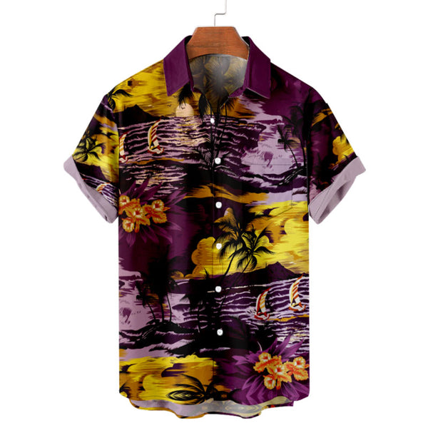 Best Hawaiian Shirt with Purple and Yellow Beach Design