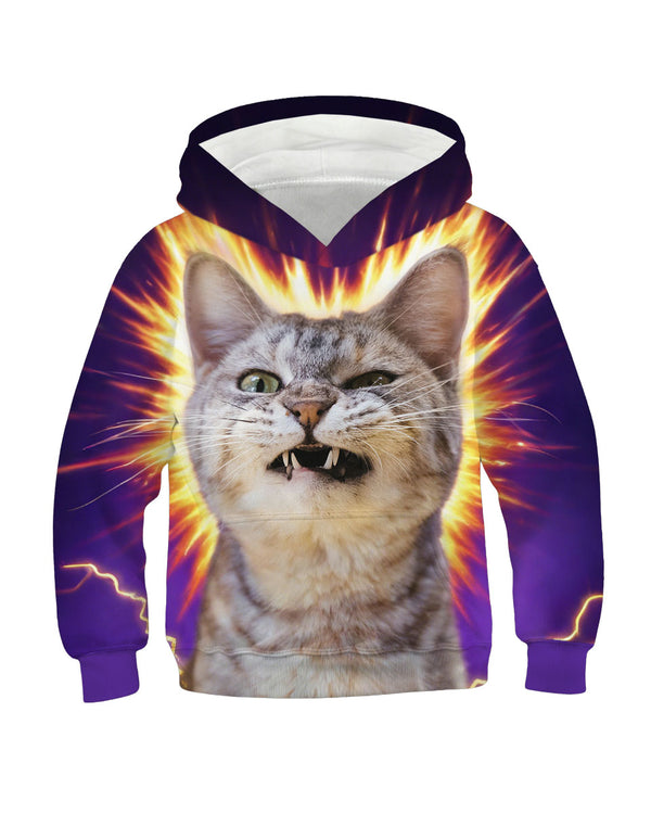 Crazy Angry Cat Print Hoodie for Kids 6-16Y