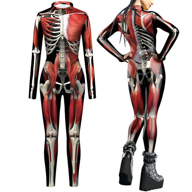 Women's Funny Skelebones Costume 3D Skeleton Jumpsuit