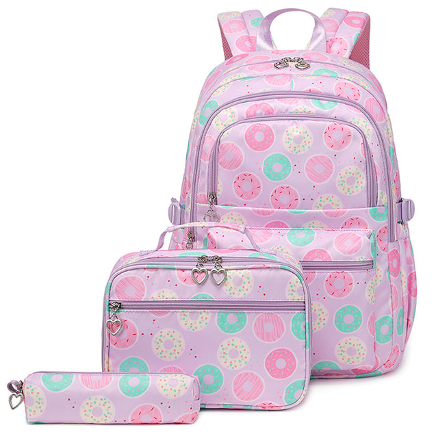 Donuts 3Pcs Backpack Set Elementary School Bags Daypack for Teen Girls