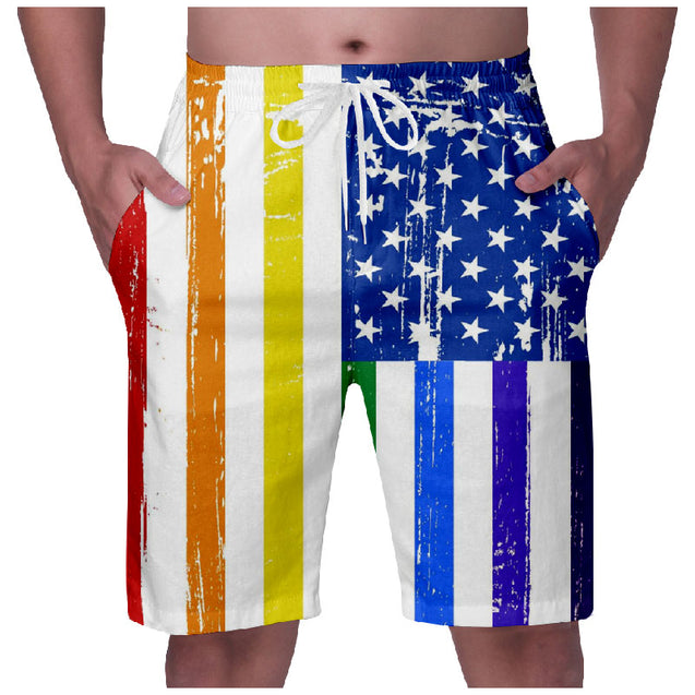 American Flag Board Shorts Drawstring Elastic Waist Quick Dry Beach Shorts