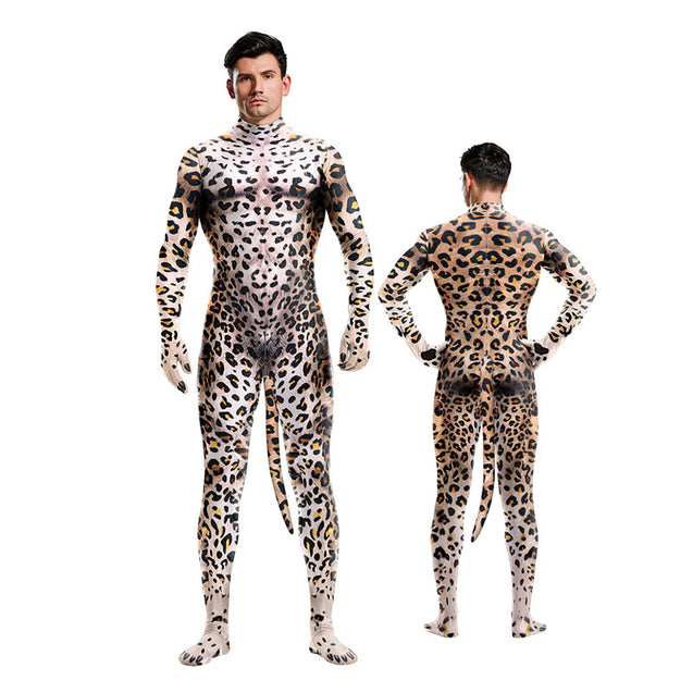 Men's Leopard Print Costume Cosplay Suit Zentai Bodysuit