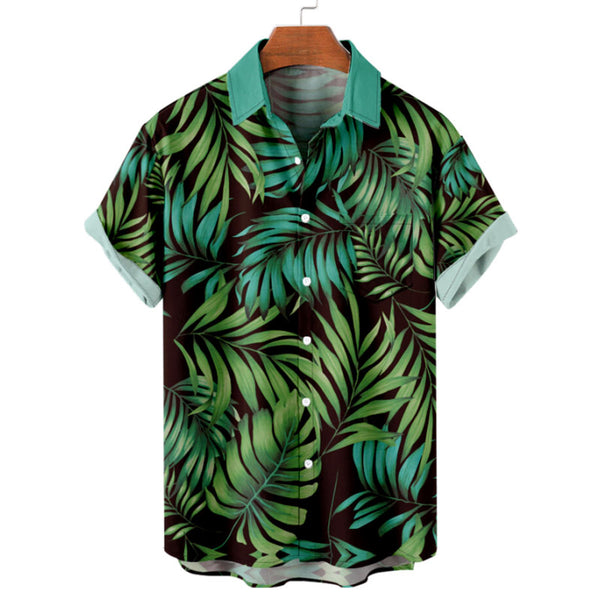 Men's Tropical Shirt with Green Leaf Pattern