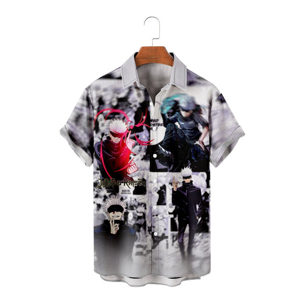 Men Retro Anieme Print Patched Pocket Shirt