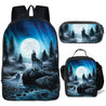 3-in-1 Moon Night Wolf Backpack Set for School