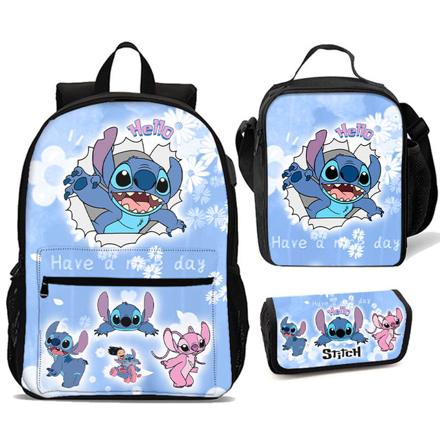 Cartoon Large Travel Book Bags With Lunch bag for School USB Charging