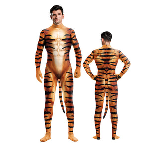 Unisex Tiger Stripe Cosplay Bodysuit Jumpsuit Costume