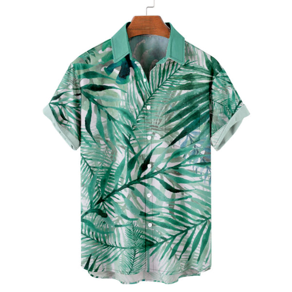 Green Hawaiian Shirt with Vibrant Tropical Leaves