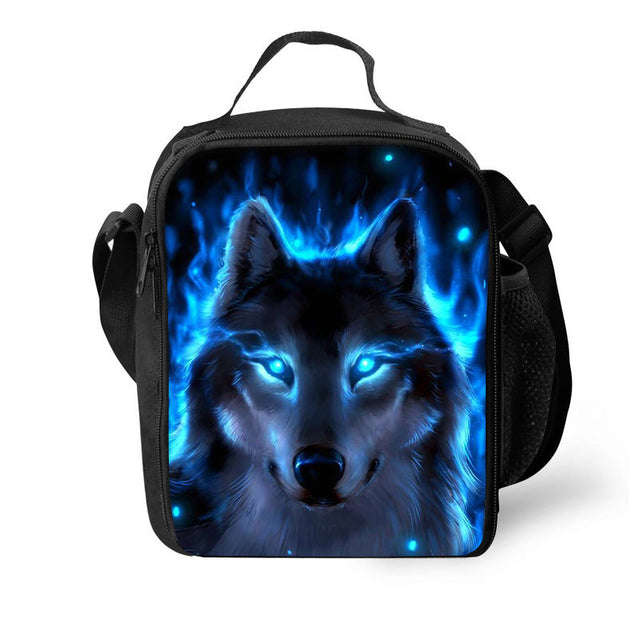 3pcs Wolf Howling Backpack Set Bookbag Lunch Box Pencil Case