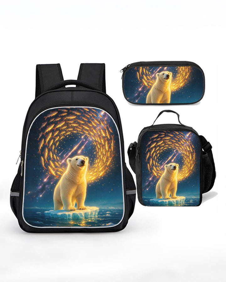 Cute 3-in-1 polar bear school backpack set for kids