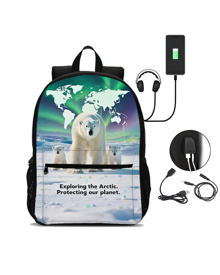 Teenager Polar Bear USB school backpack