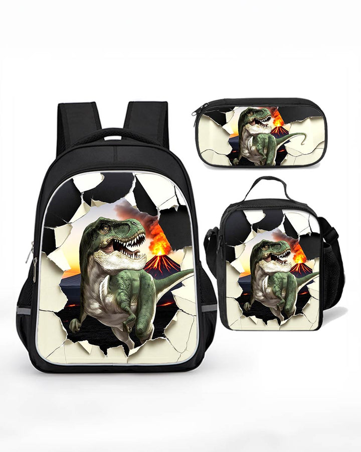 Lightweight dinosaur backpack set for boys – includes insulated lunch bag and pencil case.
