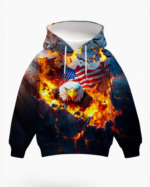 USA Flag Eagle Hoodie Pullover Sweatshirts 8-18Y