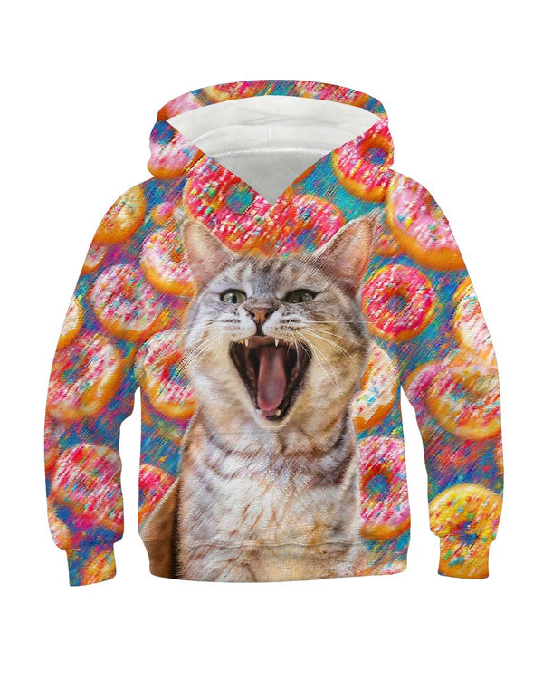 Funny cat screaming amidst flying donuts galaxy hoodie