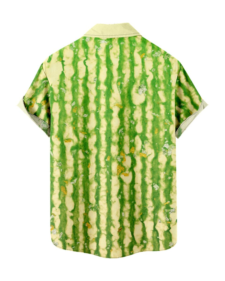  Green Striped Print Button Up Shirt Back