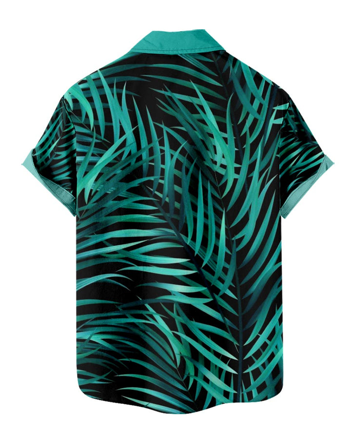 Green Tropical Leaf Print Shirt Back