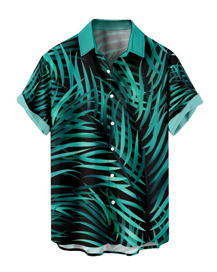 Green Tropical Leaf Print Shirt