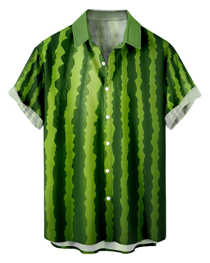 Men's Watermelon Shirt Green Summer Beach Button Up