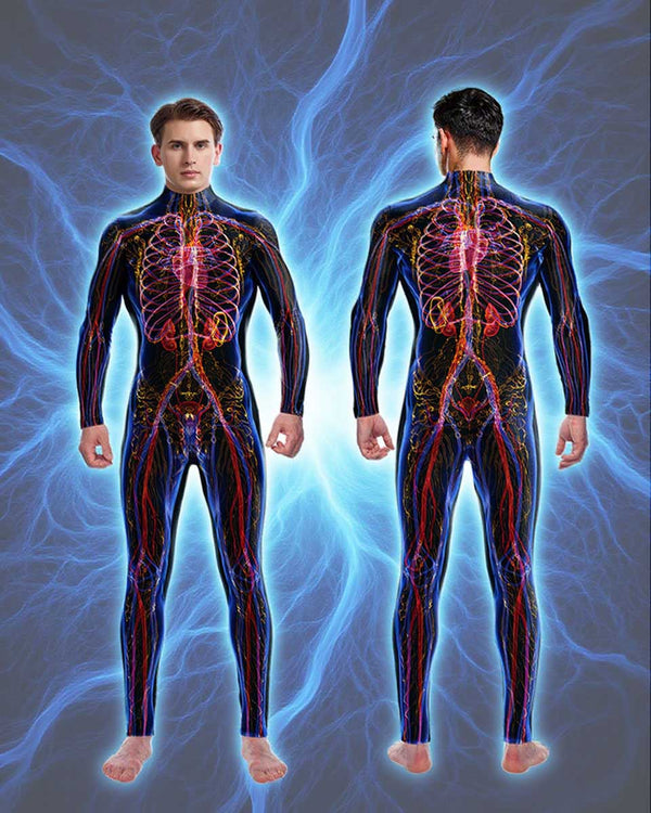Skeleton Print Jumpsuit Full-Body Cosplay Costume for Halloween
