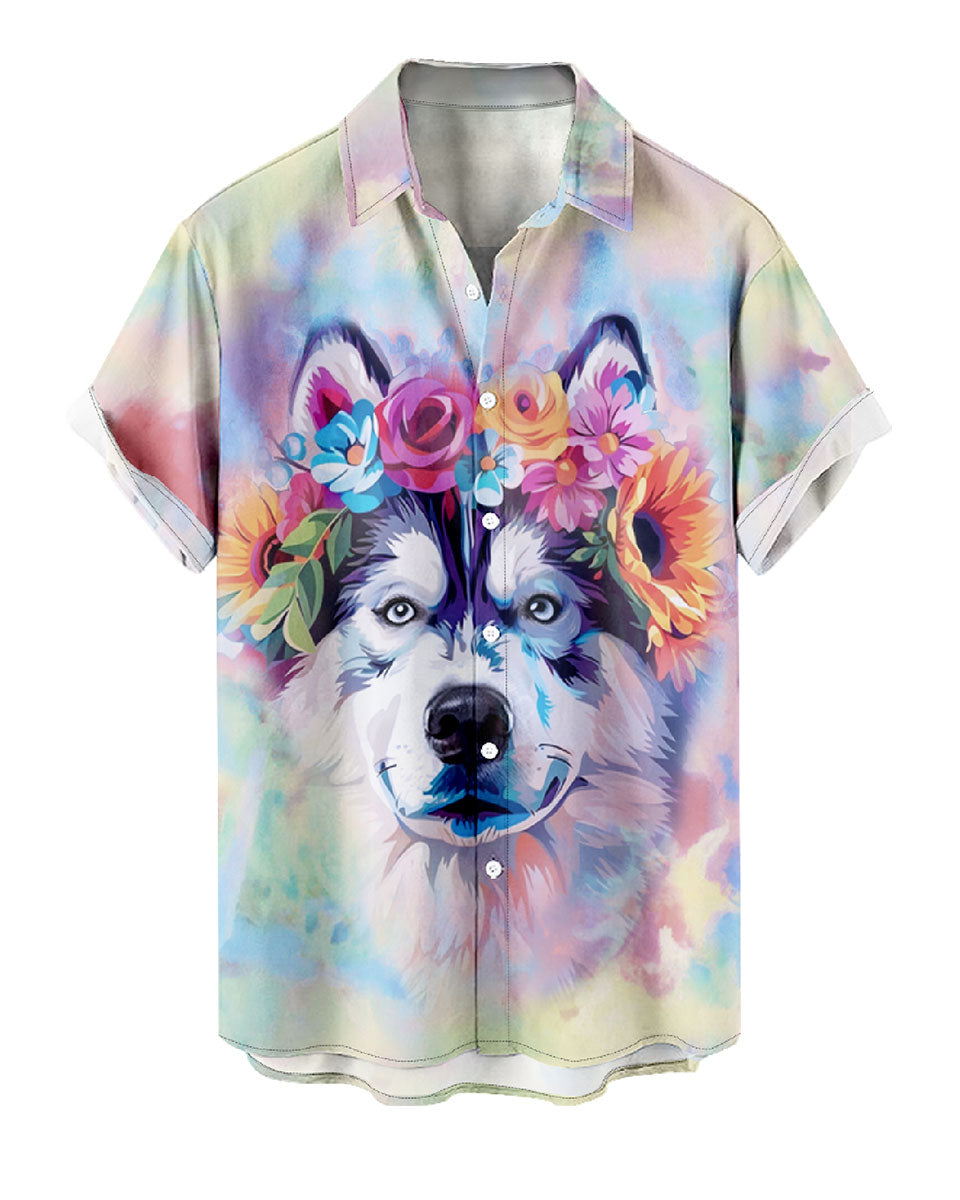 Unisex Husky dog floral Hawaiian shirt – summer casual button down