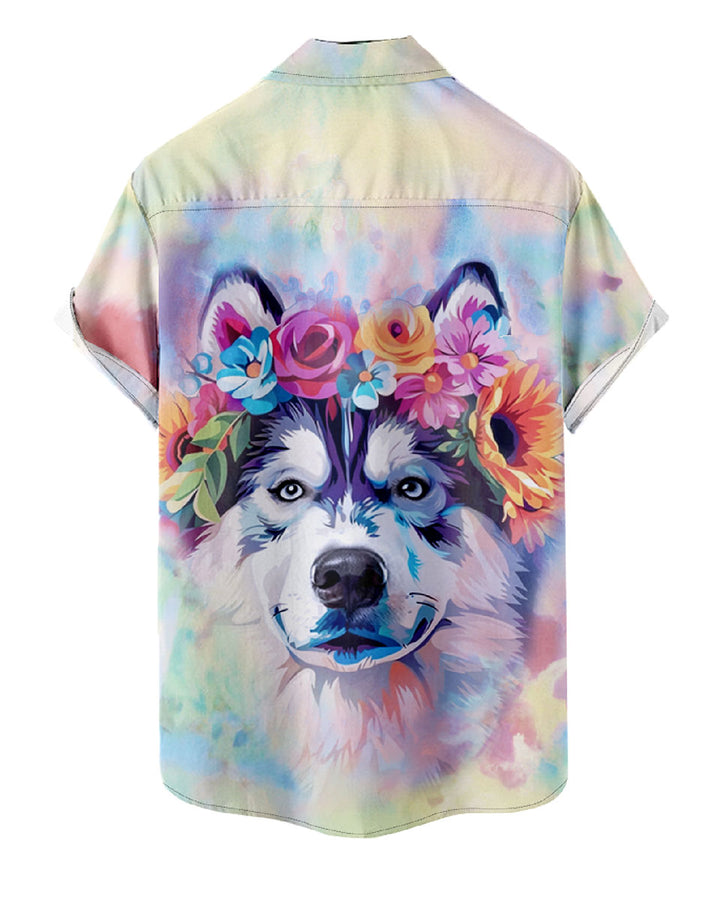 Unisex Husky dog floral Hawaiian shirt – summer casual button down