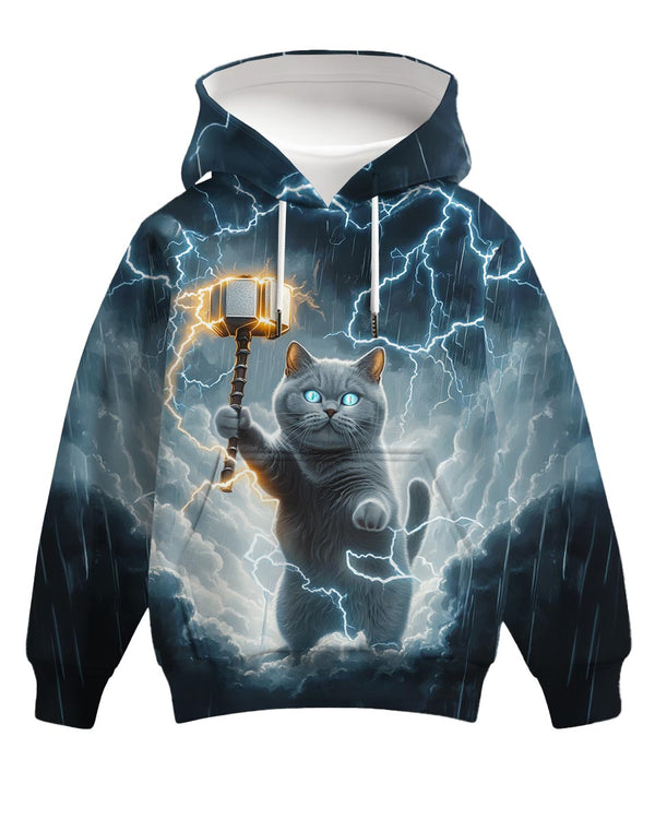 Boys Hoodie Lightning Cat Print Pullover Hoodie 7-18 Y