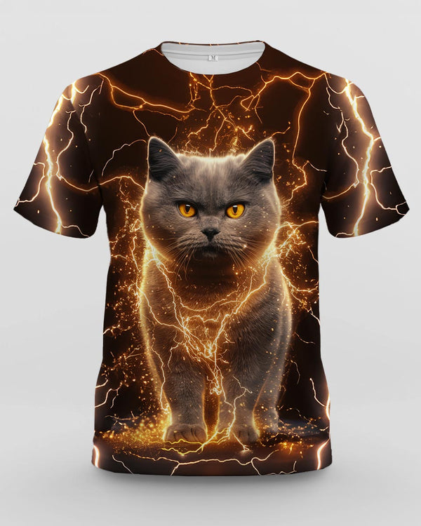 Men's Lightning Cat Print Short Sleeve T-shirt