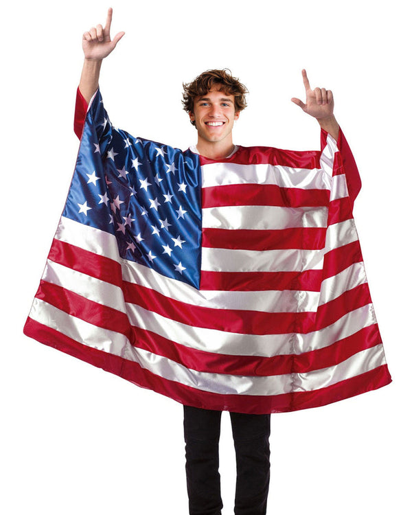 USA American Flag Cape Cloak Costume Wearable Flag with Sleeves Classic Flag