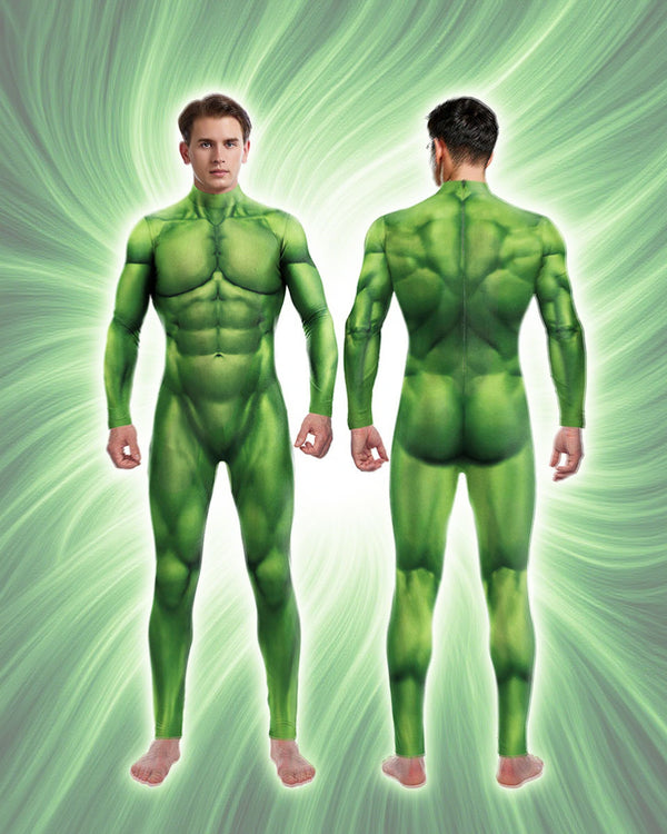 Green Muscle 3D Print Halloween Bodysuit Costume Jumpsuit