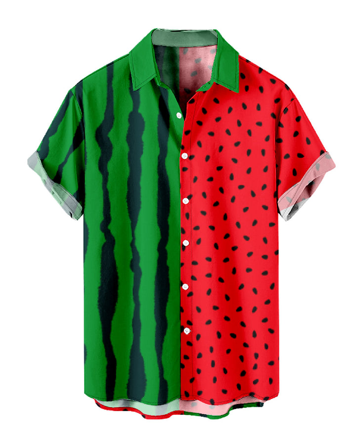 Men's Watermelon Shirt Summer Beach Button Up