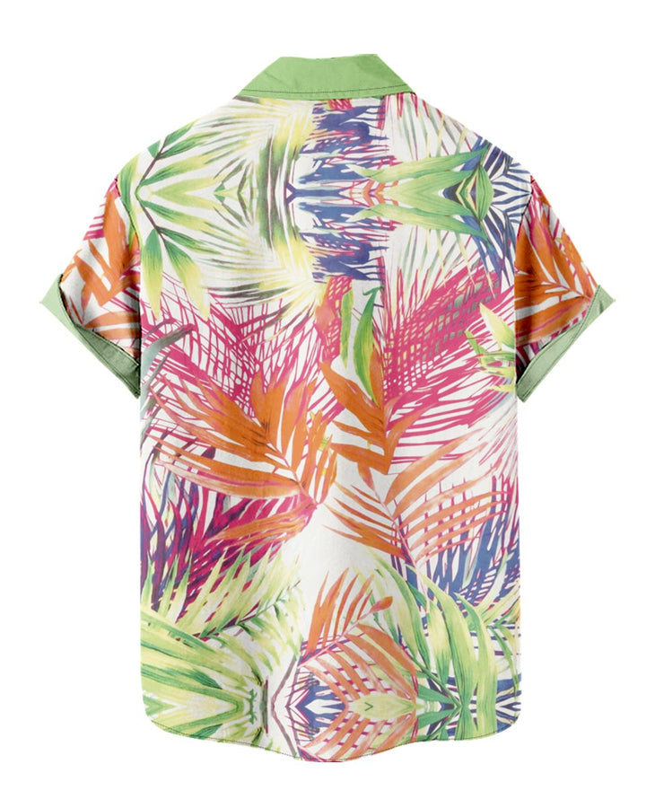 Bright Leaf Pattern Button-dwon Shirt Back