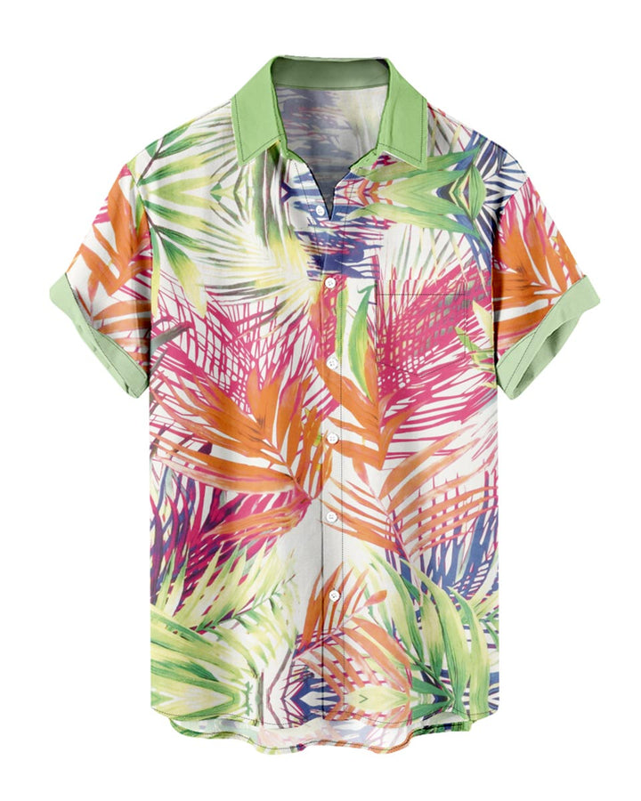 Bright Leaf Pattern Button-dwon Shirt