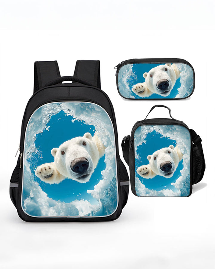 Polar Bear Backpack Set for Kids 3PCS School Bag with Lunch Bag

