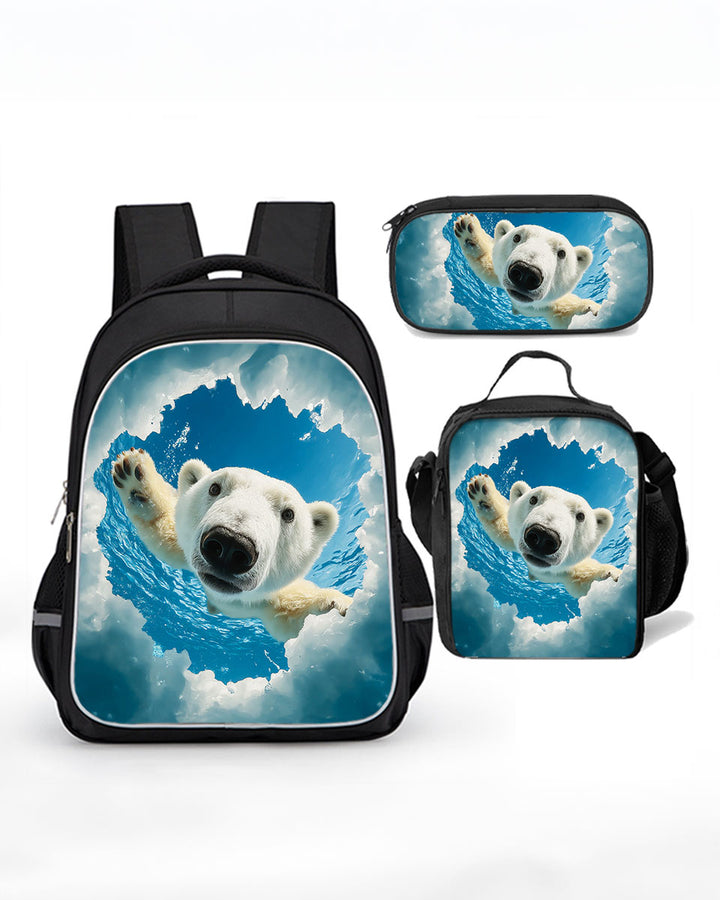 3PCS Polar Bear Backpack Set with Lunch Bag and Pencil Case
