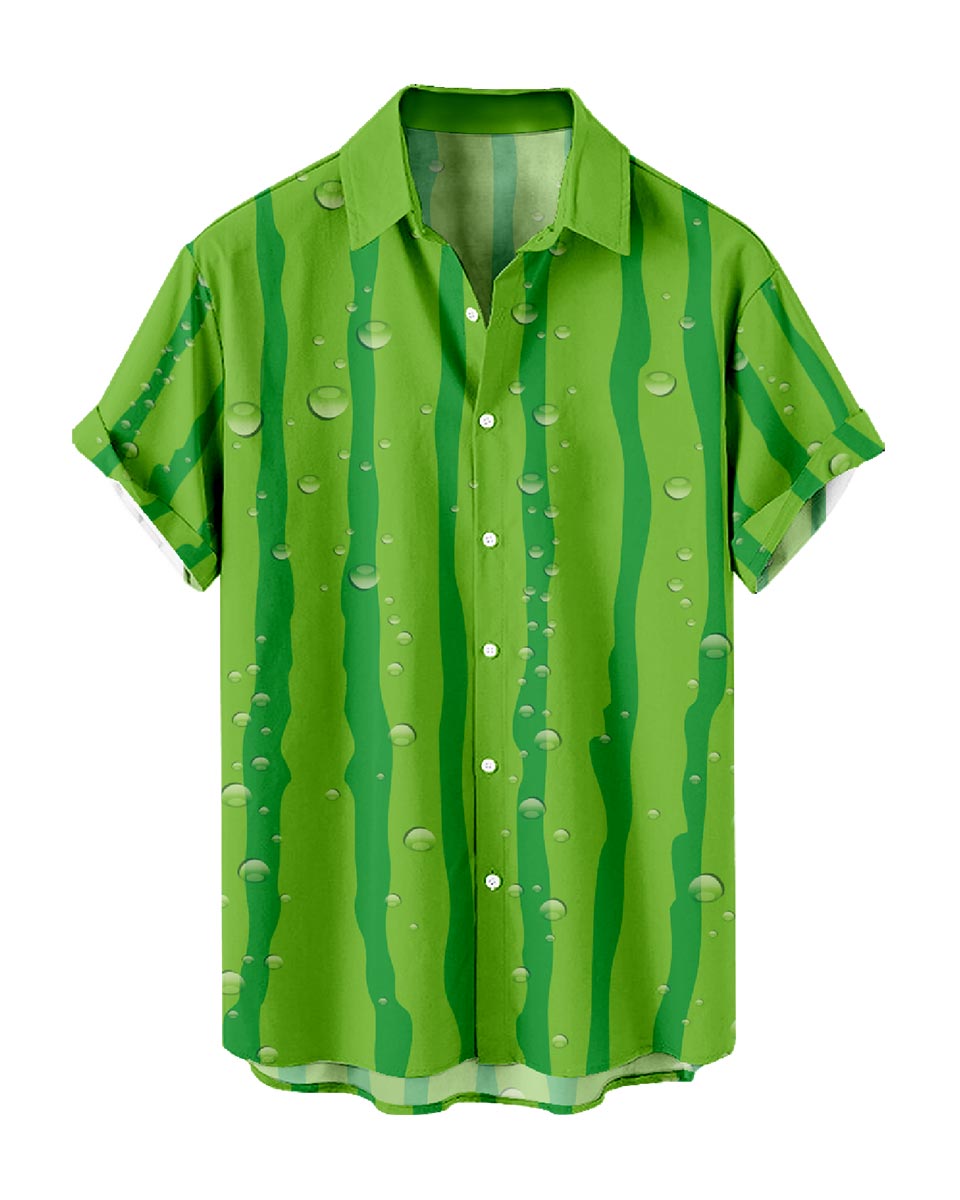 Watermelon Print Shirt – Summer Short Sleeve Button-Up Top front

