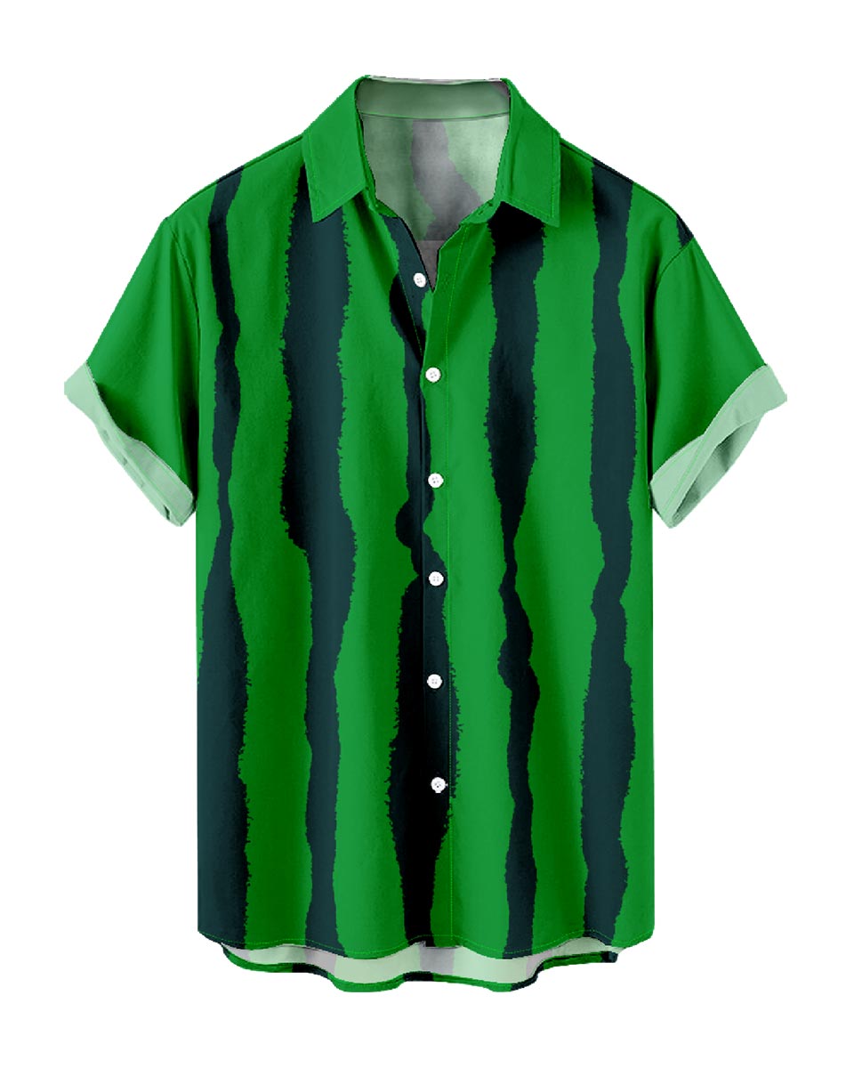 Watermelon Print Shirt – Summer Short Sleeve Button-down Top front

