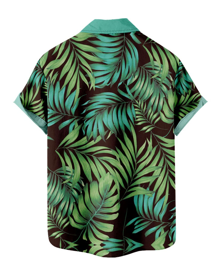 Tropical Shirt Green Leaf Pattern Button Down Shirt